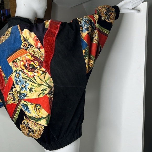 Cache Sz M Vintage Black Suede Snakeskin and Velvet Appliqué Bomber Zip Jacket - Picture 5 of 16